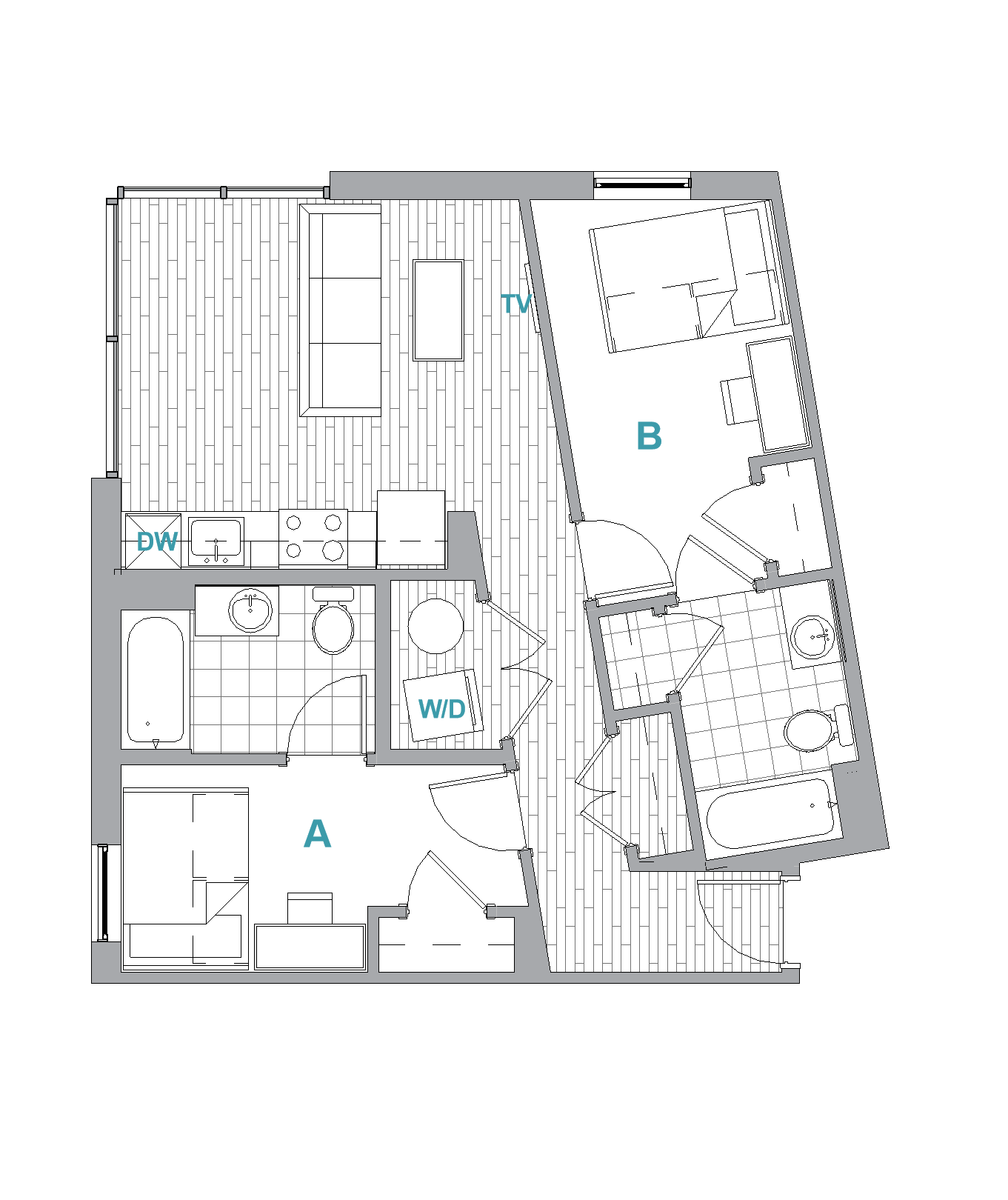 Landmark College Park floor plan 2br/2ba layout version B
