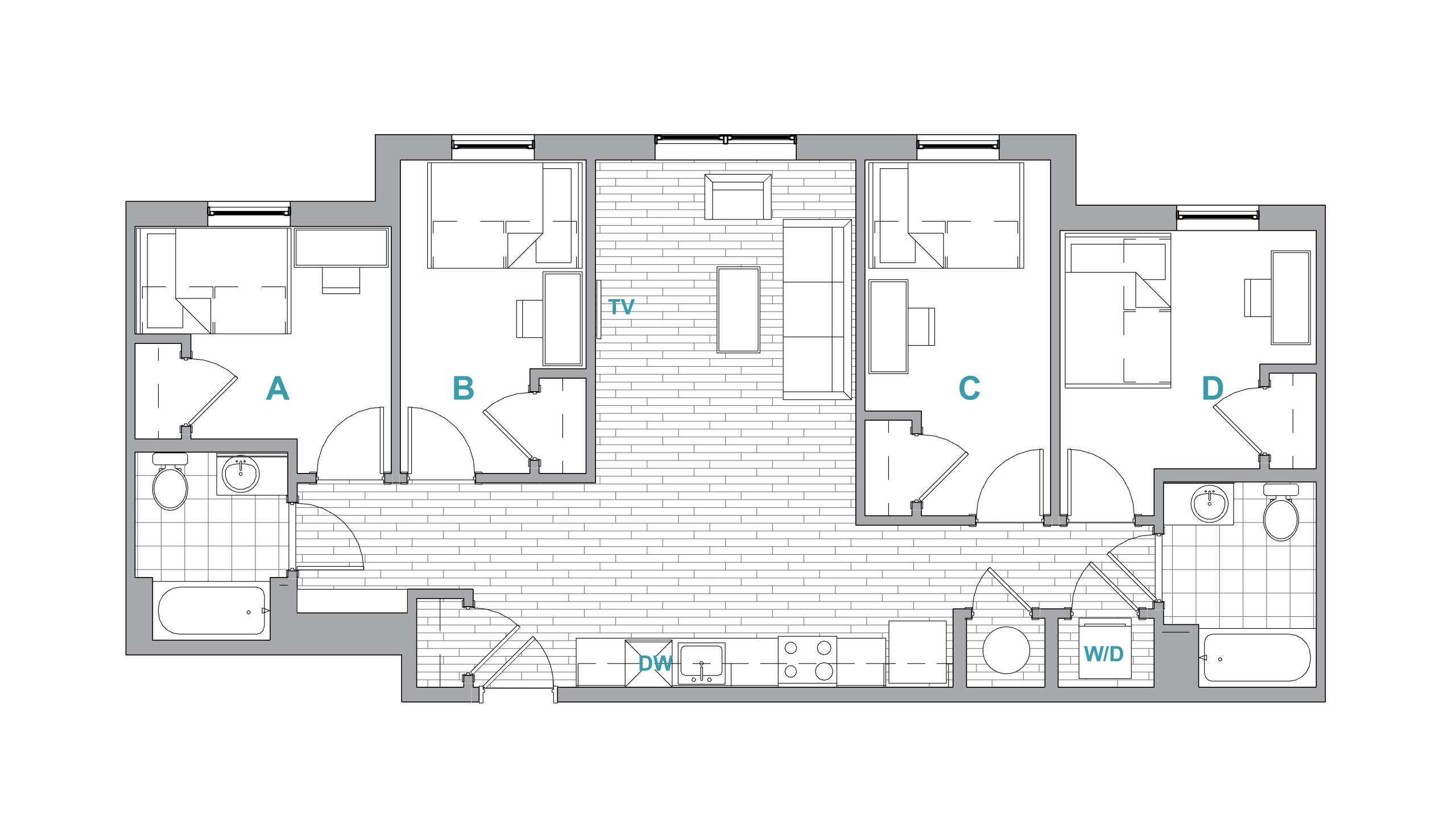 Landmark college park maryland 4x2 B without kitchen counter and bar stools