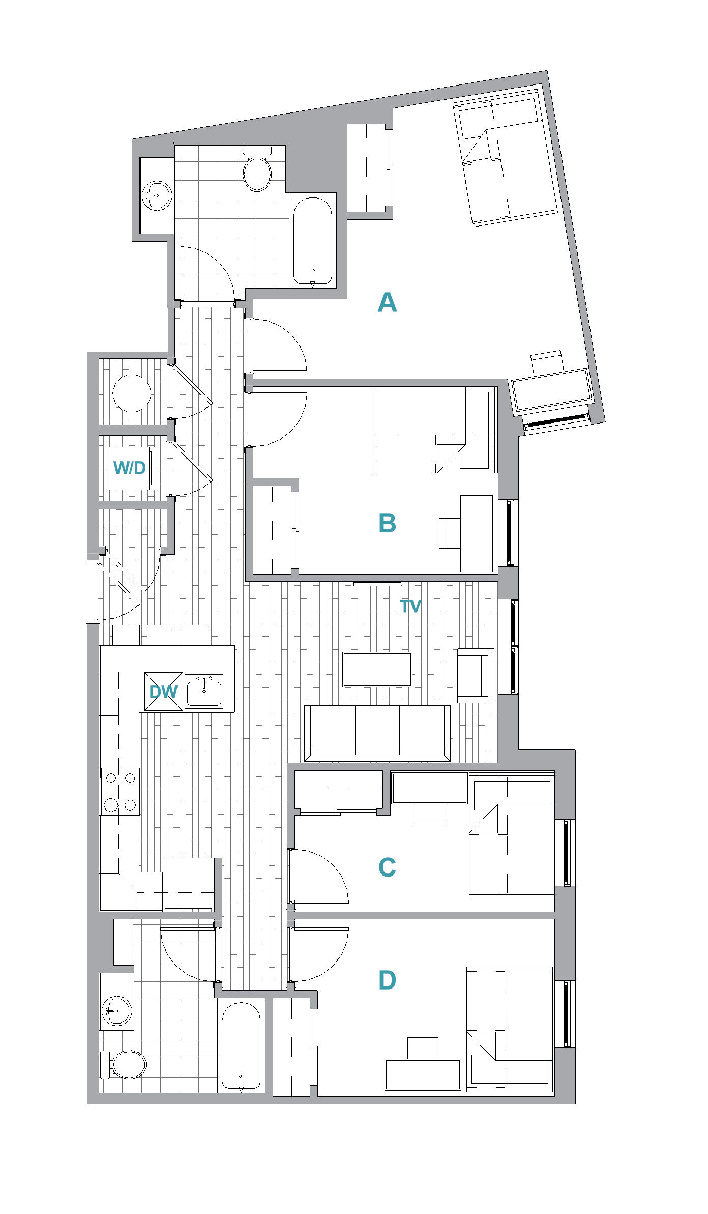 Landmark College Park floor plan 4br/2ba layout version C