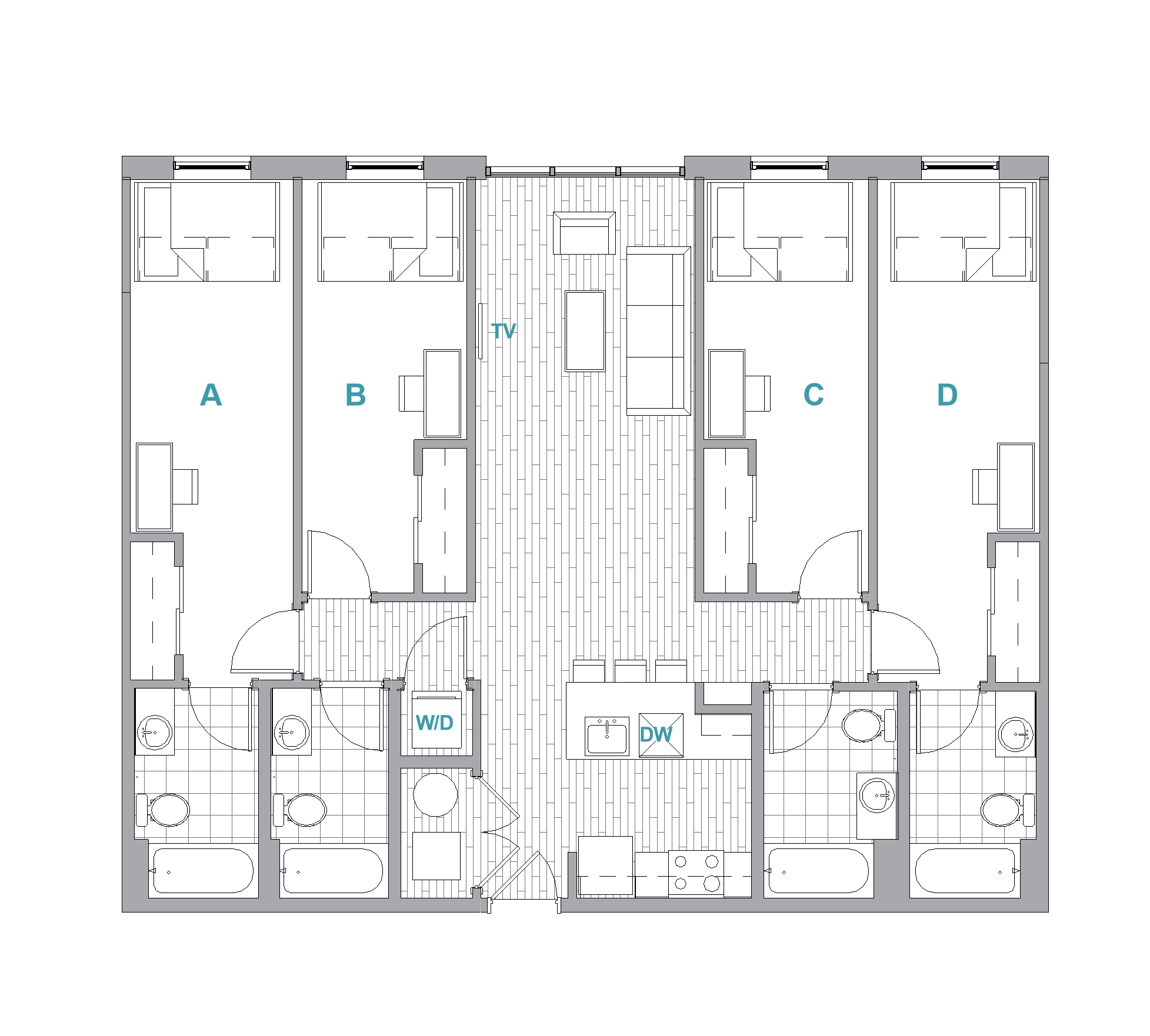 Landmark College Park floor plan 4br/4ba layout version B