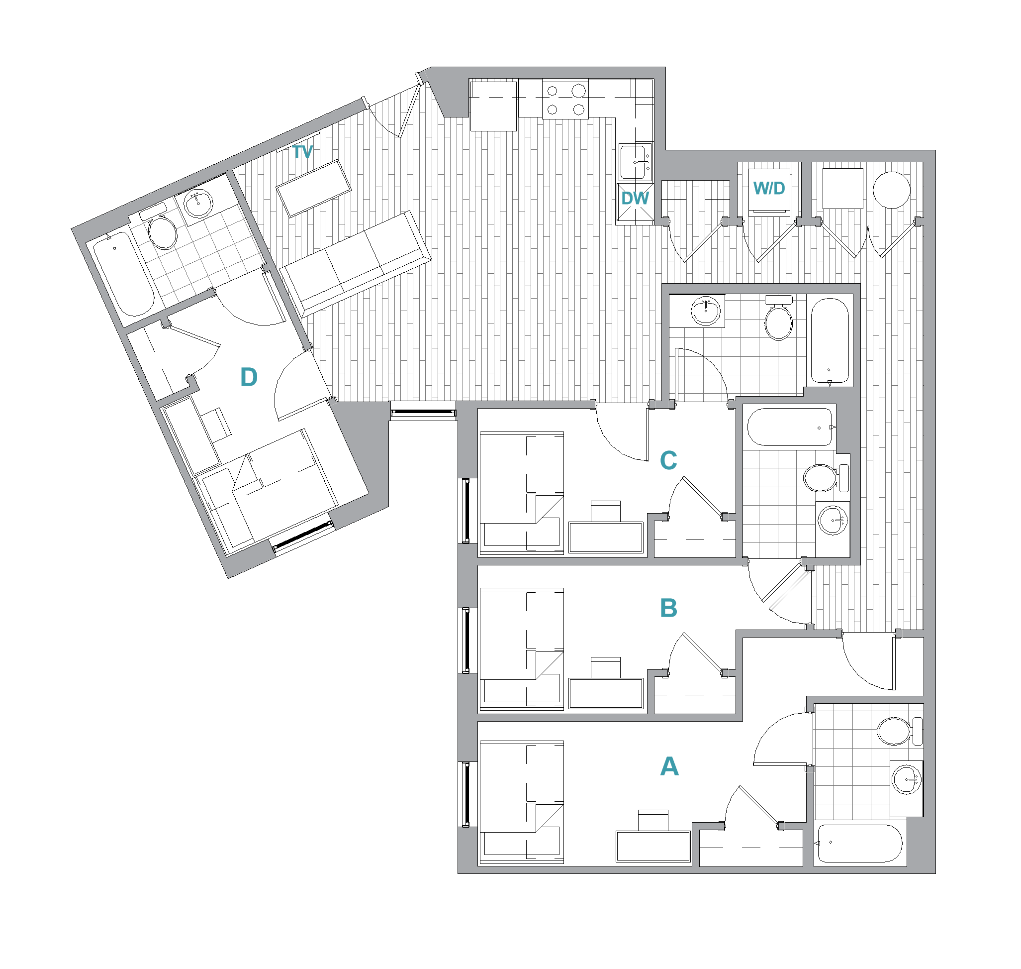 Landmark College Park floor plan 4br/4ba layout version C