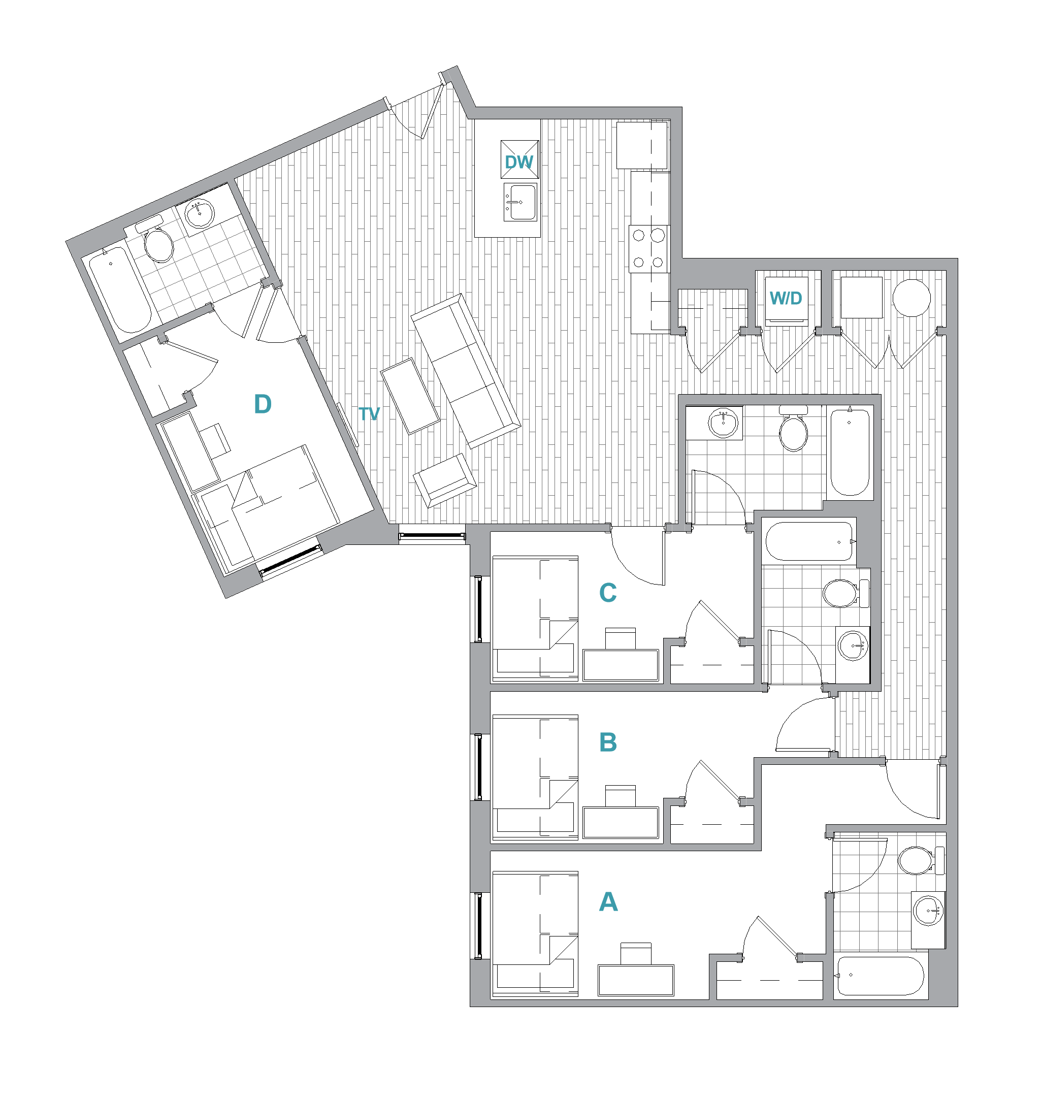 Landmark College Park floor plan 4br/4ba layout version D