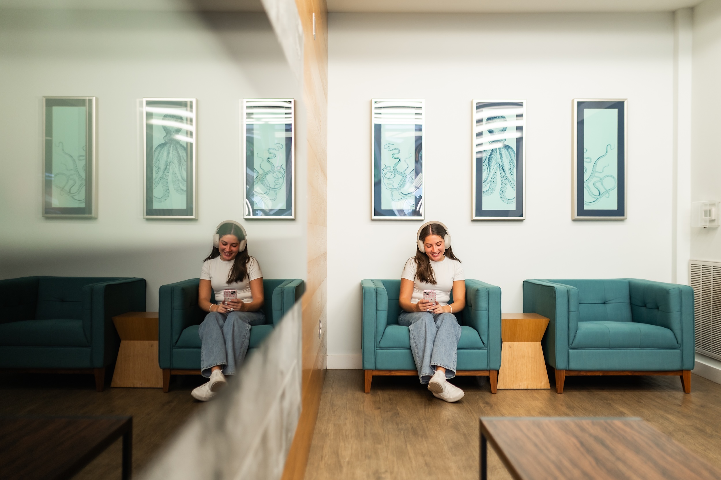 Girl sitting in study chair at Landmark college park near UMD