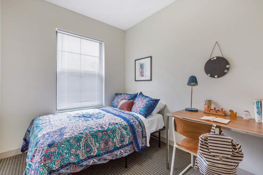 Representative bedroom featuring Landmark's standard furniture and finishes.