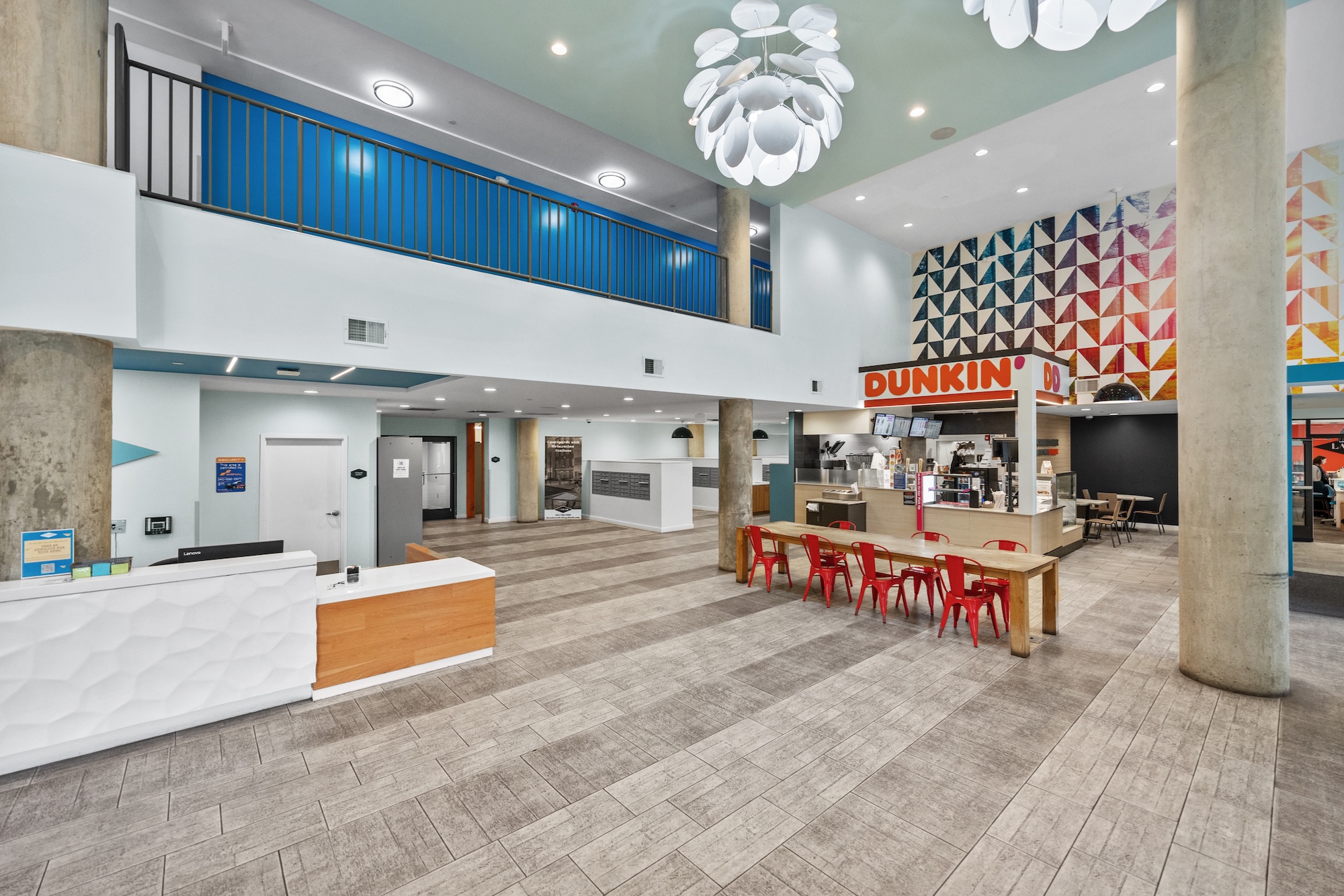Dunkin' Donuts located in the lobby of the Landmark College Park student apartment near UMD.