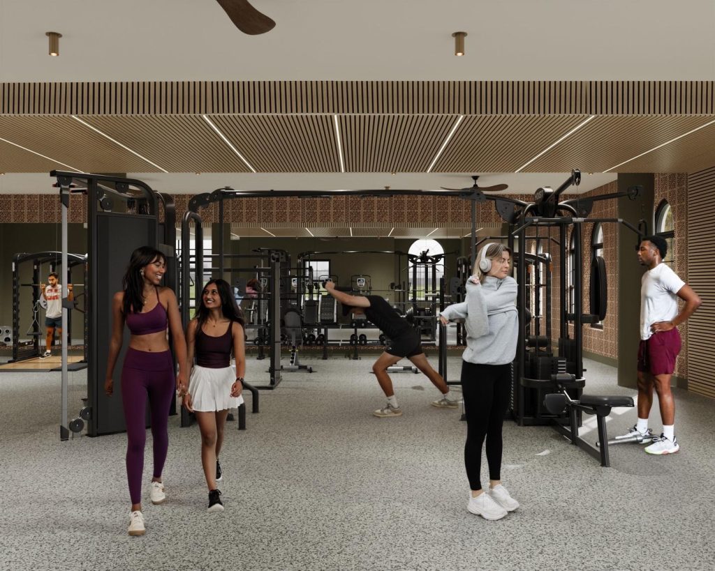 Interior rendering of Landmark’s fitness room.