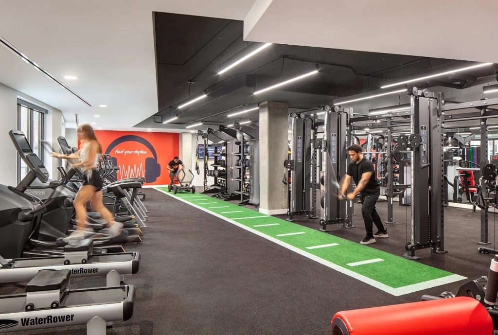 Interior view of Tempo’s fitness center. 