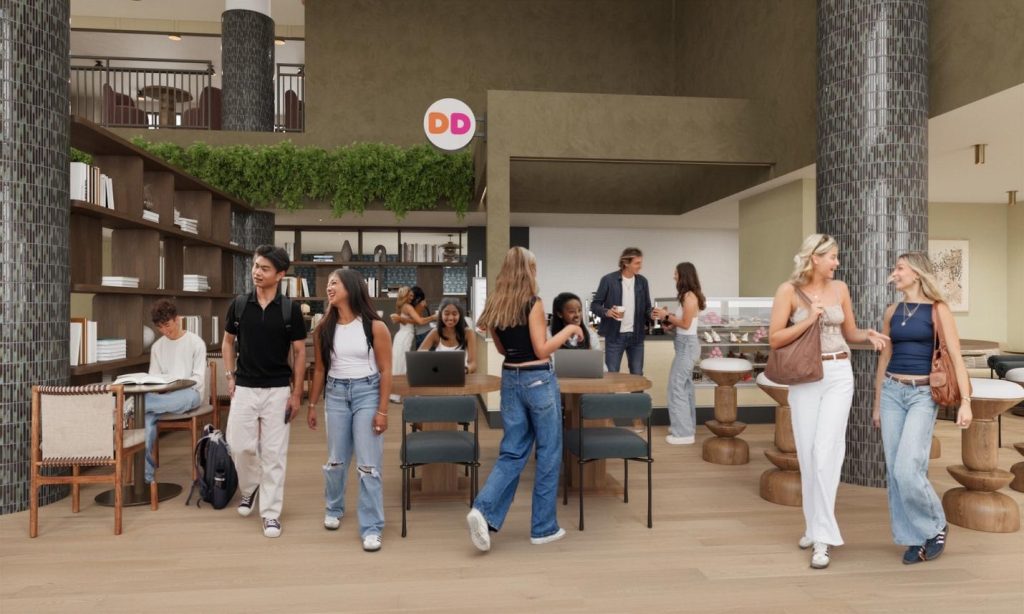 Interior rendering of Landmark’s new and modern lobby.
